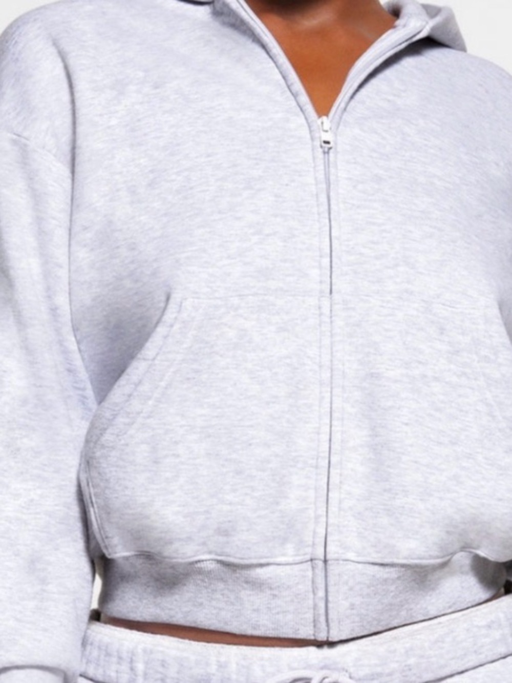 Skims cotton fleece cropped zip up Hoodie, light Heather grey size medium - Picture 2 of 7